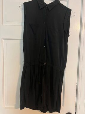 LOFT Black Sleeveless Collared Drawstring Jumpsuit